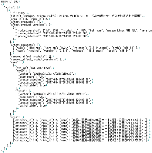 SIDfm API レスポンス例